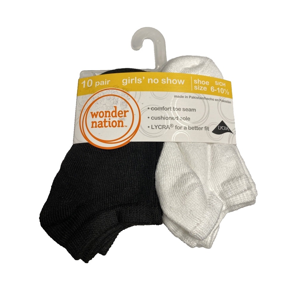 wonder nation girls ankle socks no show 10 pairs size small‎ shoe 6 - 10.5